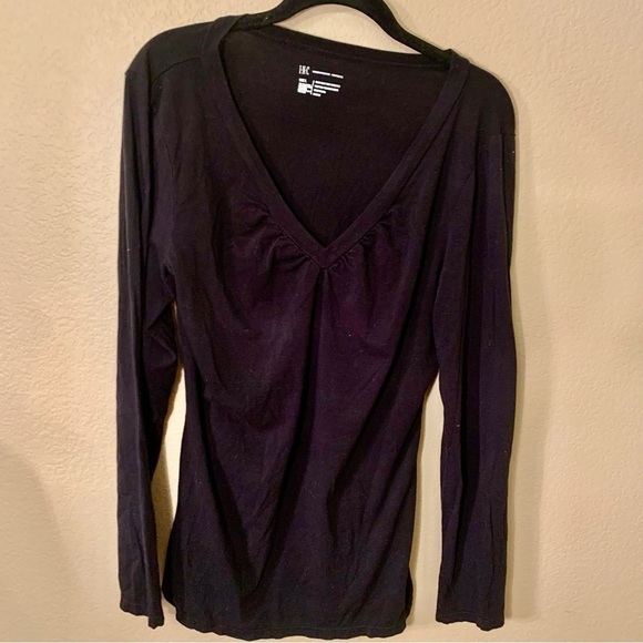 INC International Concepts Top Large Black Cotton Rayon Spandex V-Neck Long Slvs - Picture 6 of 12